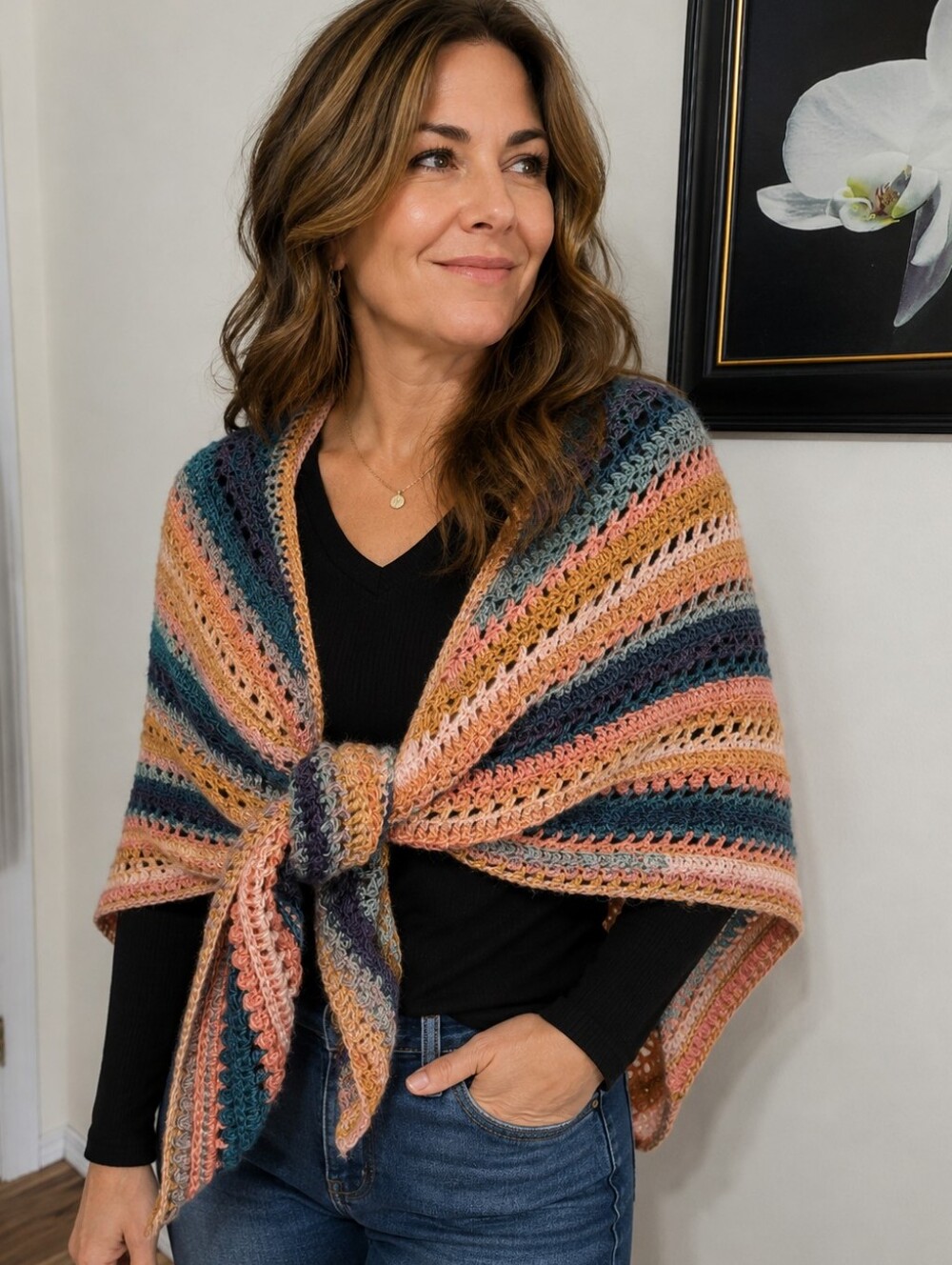 Handmade Multicolor Chevron Knit Shawl